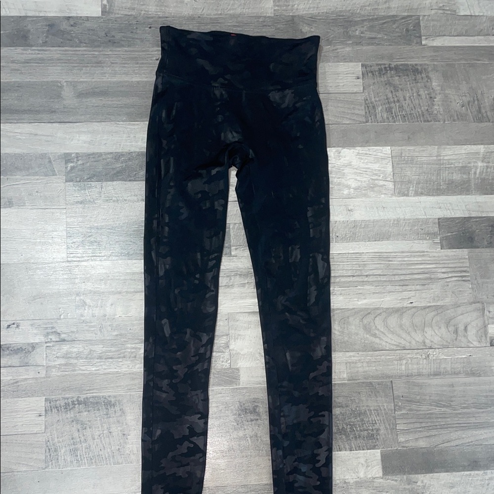 Spanx High-Waist Black Camo Leather Leggings